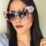 Women Oversized Cat Eye Crystal Sunglasses