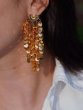 Women's Shiny Sequins Long Tassel Earrings