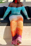 "Killin' Em Softly" Ruched Ombre Long Sleeved off the Shoulder Maxi Dress