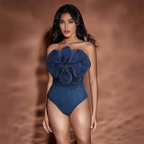 Off Shoulder 3D Flower Women's Denim Set
