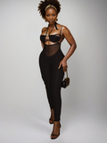 Came To Slay Black Mesh Stitch Halter Jumpsuit