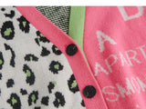 Leopard Letter Denim Sleeve Sweaters