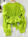 Women's Mock Neck Pleated Solid Long Sleeve Blouse